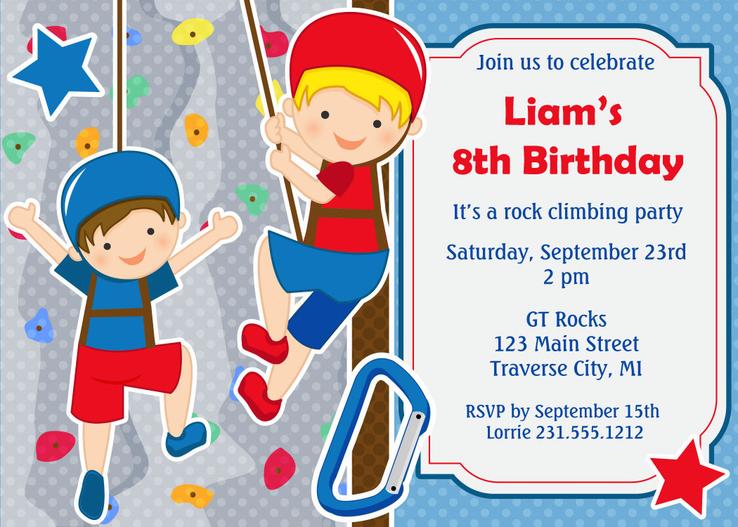 Rock Climbing Birthday Invitation Kids Birthday Party Printable