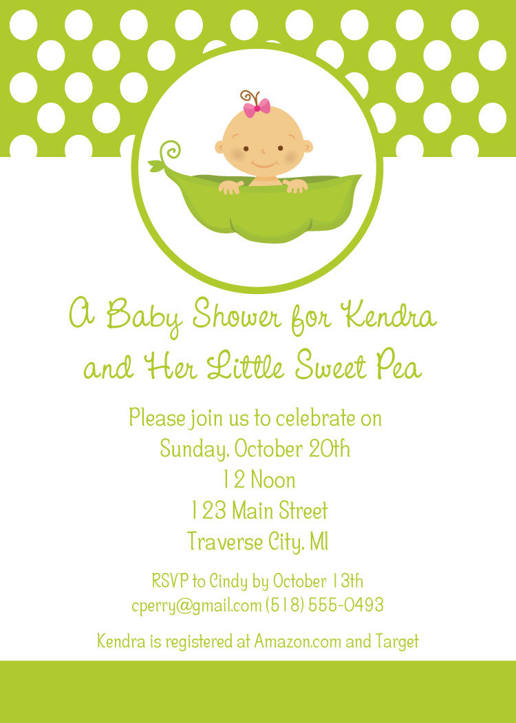 Sweet Pea Baby Shower Invitations - Little Sweet Pea Theme Invites ...